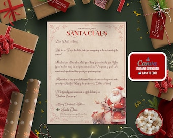 Official North Pole Santa Claus Letter - Editable and Personalized From The Desk of Santa -Instant Download Printable Template