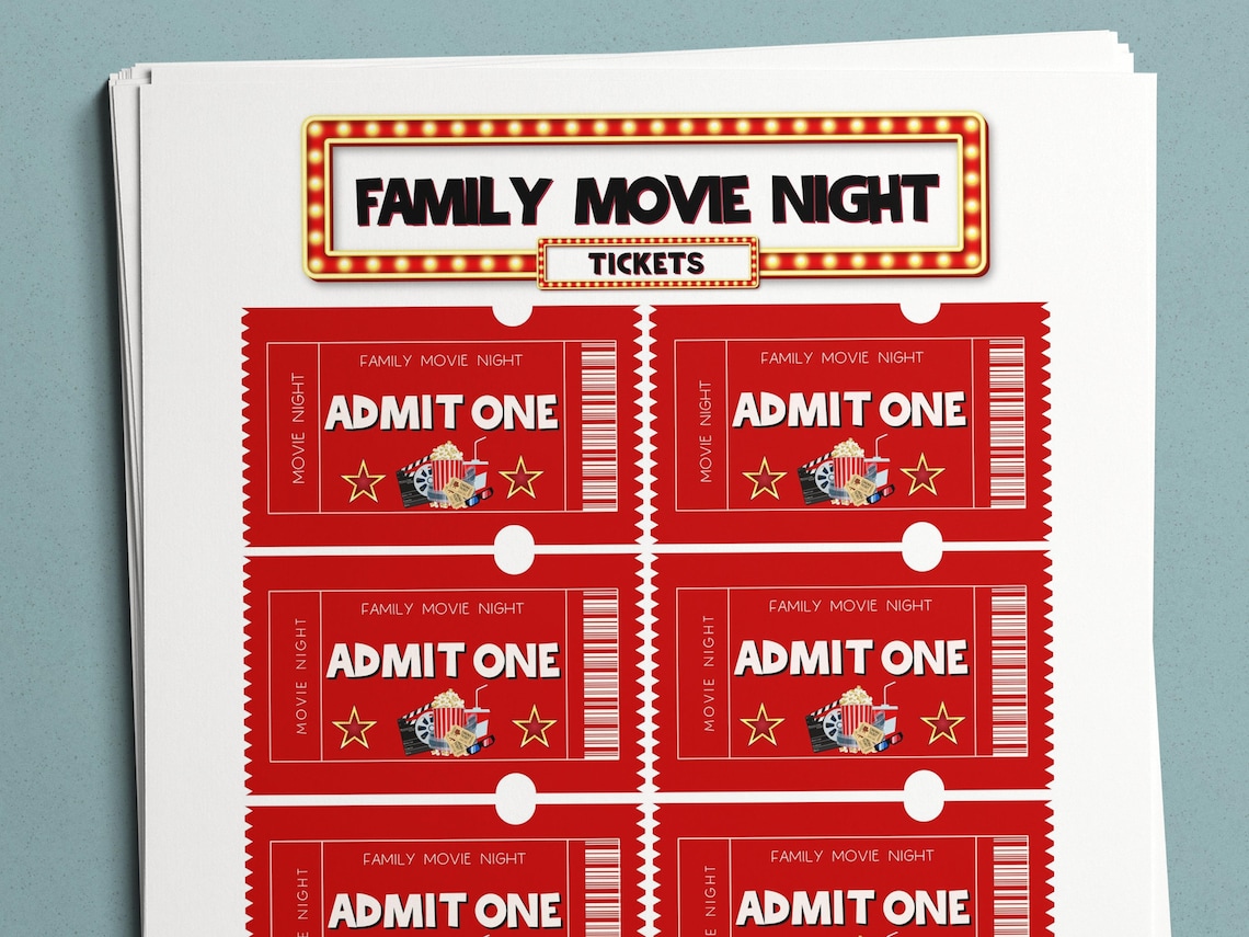 Printable Movie Night Admission Tickets Movie Night Party Etsy