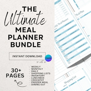Meal Planner Printable Bundle PDF | Weekly + Daily Planners, Grocery Lists, Lunchbox + Freezer Meal Trackers | GoodNotes Compatible