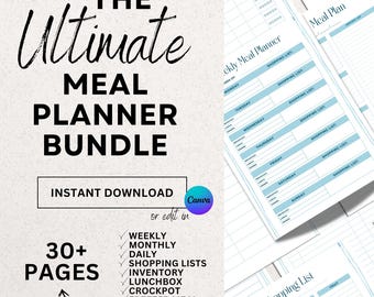 Maaltijdplanner afdrukbare bundel pdf | Wekelijkse en dagelijkse planners, boodschappenlijstjes, lunchbox en vriezer maaltijdtrackers | Compatibel met GoodNotes
