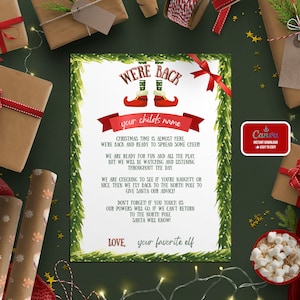 Carta de bienvenida personalizable de elfo "Estamos de vuelta" - Descarga instantánea en PDF con plantilla editable de Canva