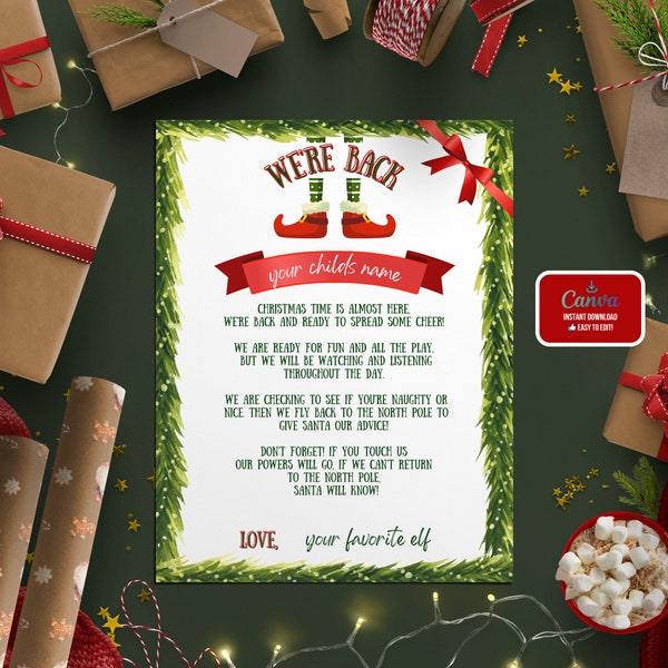 Aanpasbare Elf Welkom Terug "We're Back" Brief - Instant Download PDF met bewerkbare Canva-sjabloon