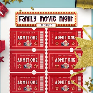 Printable Movie Night Admission Tickets Movie Night Party Family