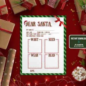 Carta a Papá Noel: lista de deseos navideños para niños para imprimir
