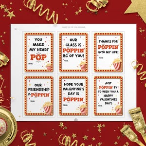 Printable Popcorn Valentines for Kids – Classroom Valentines | Non-Candy Valentine Tags | Instant Download