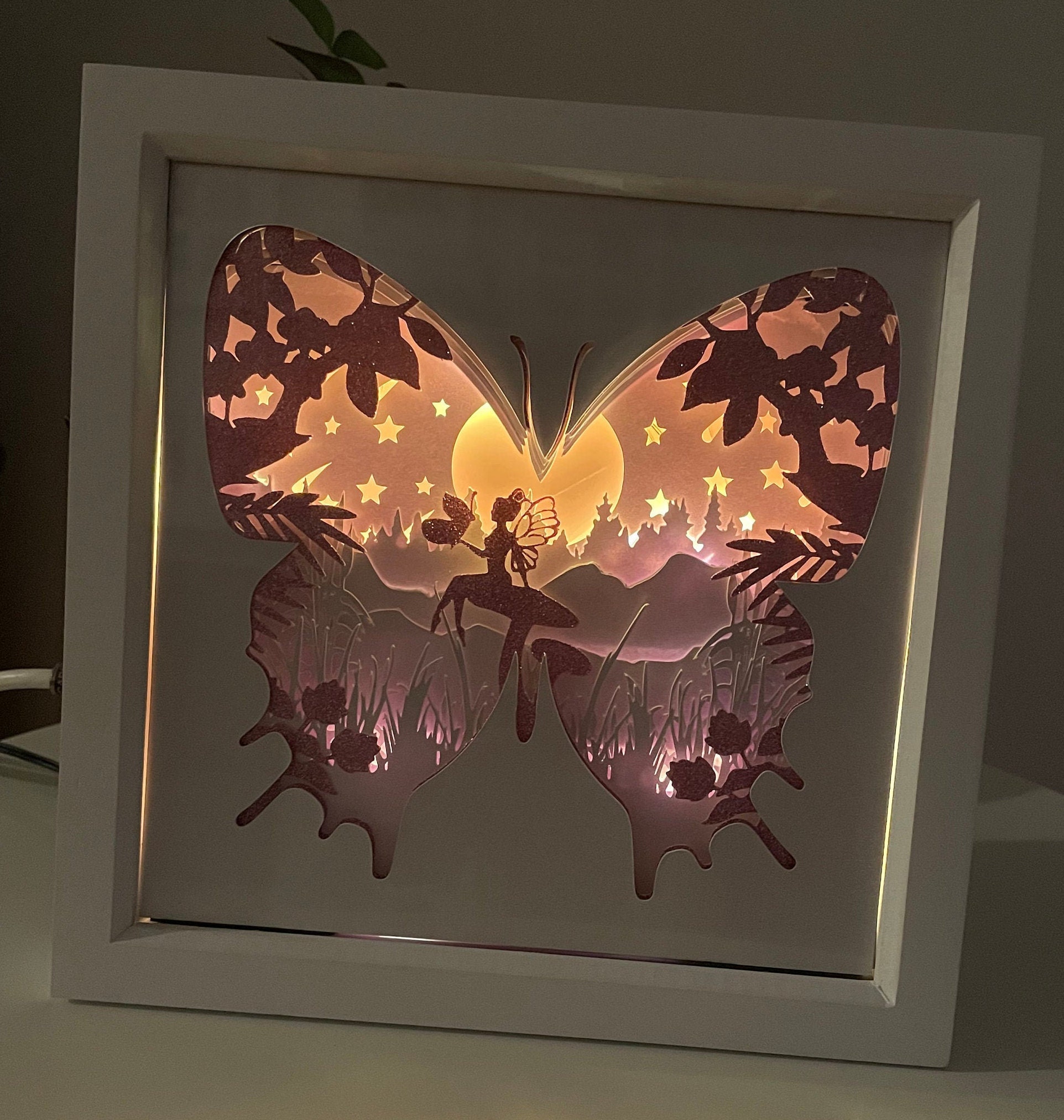 Butterfly Fairy Shadow Box 25cm x 25cm White frame with a Etsy