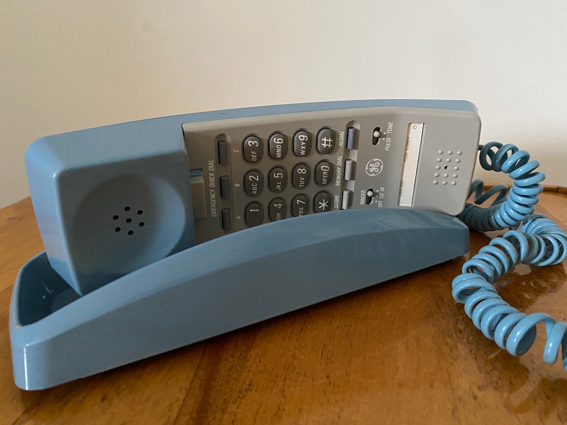 Blue Push Button Phone / 80s Home Wall Telephone | Etsy