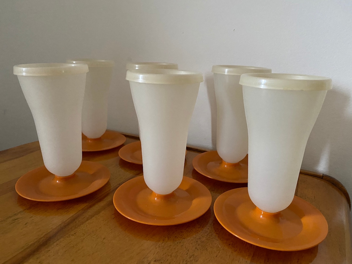 6 Sets Orange & White Tupperware Tall Parfait Dessert Cups Etsy
