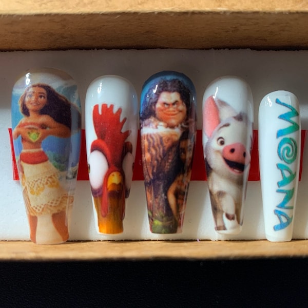 Moana press on nails/Disney nails/Fake nails/Disney press on nails/Disney false nails/Moana Nail art/Coffin Nails/Nail Decals/Vacation nails