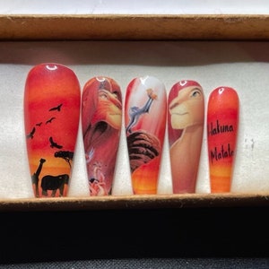 New Lion King Press on nails/Press on nails/Disney Lion King Nails/Nail Wraps/Nail Decals/Coffin Nails/False Nails/Pride Rock