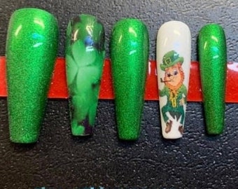 St Patrick Day Press on nails/Coffin nails/Fake nails/Press on nails