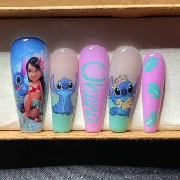 Lilo and Stich Press on nails/Press on nails/Disney Press on nails/Fake nails/Gel Press on nails/Coffin Press on Nails/Ombre Press on nails