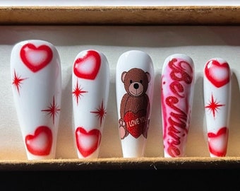 Be Mine Valentines Day Press on nails/Valentines Day Nails/Press on nails/Fake nails/Coffin Nails/Gel Nails/Valentine nails/False nails/Love