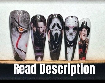 Halloween Evil Villian Press on Nails/Serial Killer Nails/Goth Nails/Nail Decals for Halloween/Halloween Fake Nails/Gel X Nails/Press Ons