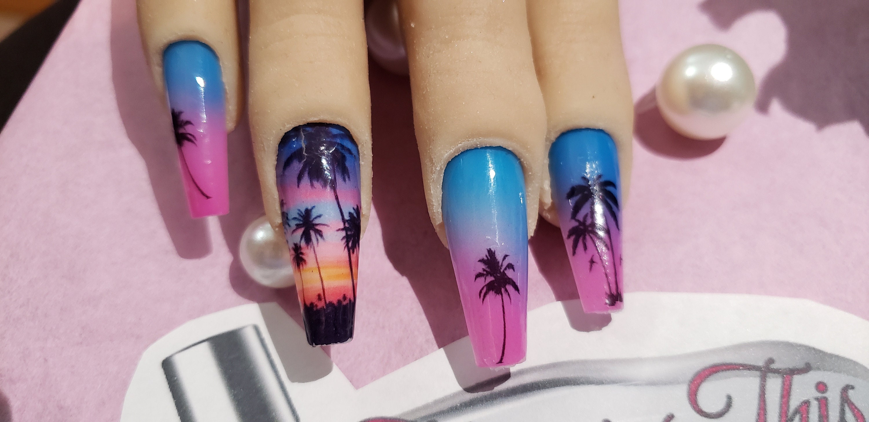 Sunset Palm Tree Ombre Press on Nails/coffin Nails/fake | Etsy