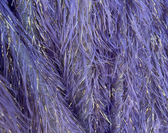 Metallic Lilac/Gold Eyelash Design By The Yard, eyelash fabric, Feathers Sewing Fringe ( Choose The Size )