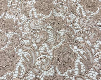 Coffee Floral Guipure Lace Fabric: Bridal Wedding Dress Lace By The Yard