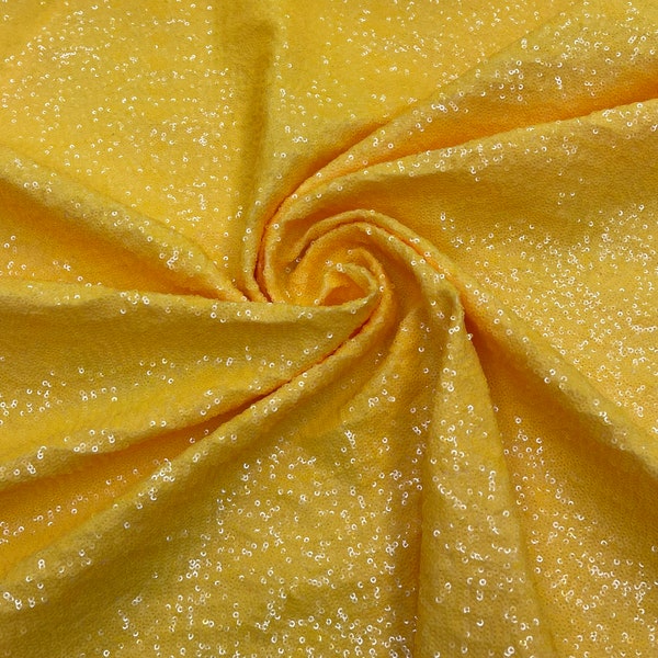 Yellow Mini Glitz Sequins by the yard on Spandex Fabric | 4 Way Stretch | Mini Glitz Sequin on Milliskin Nylon Spandex Fabric
