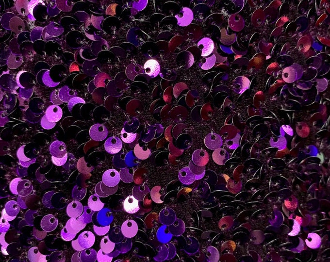 Purple Sequin on Purple Stretch Velvet With Luxury Sequins all Over 5mm Shining Sequins 2-way Stretch 58/60” (Choose The Quantity)