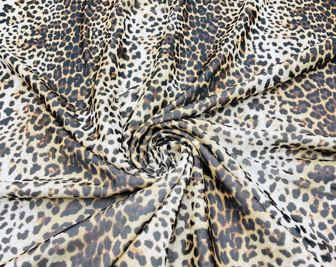 Leopard Spotted Printed Power Mesh Fabric | Leopard Design | 60" Wide 4 Way Stretch | Print Exotic Leopard | by the yard
