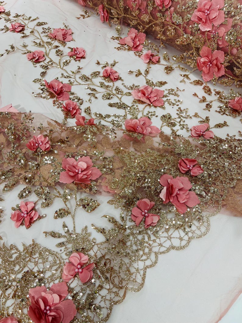 Rose Gold 3D Flower Sequin Fabric, Wedding Dress Lace, by the Yard - Etsy