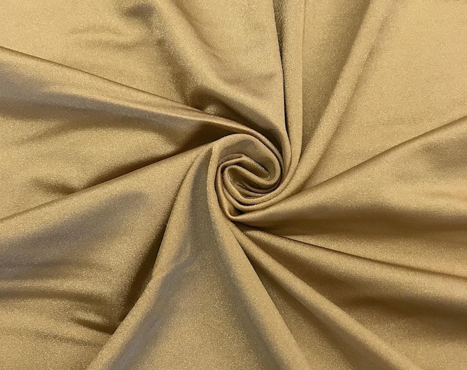 Khaki Shiny Milliskin Nylon Spandex Fabric 4 Way Stretch Prom-Gown-Dress, 58" Wide Sold by The Yard (Pick a Size)