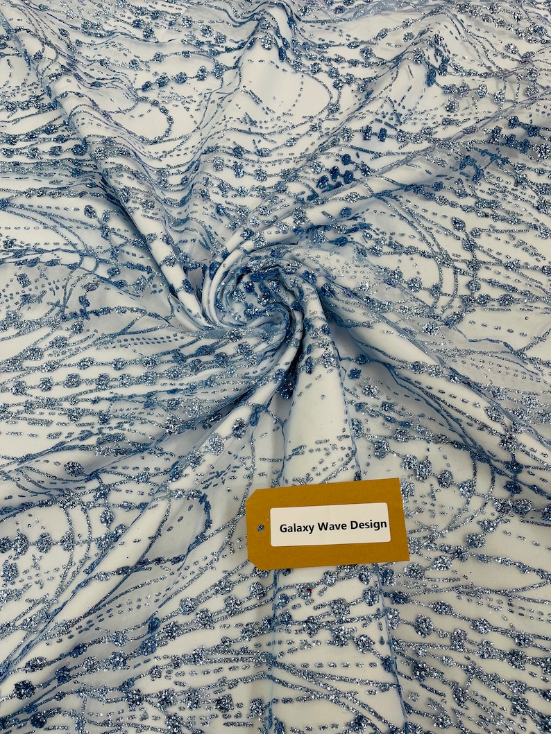 Blue Glitter on Mesh Lace Fabric by the Yard for Wedding Decor - Bridal ...