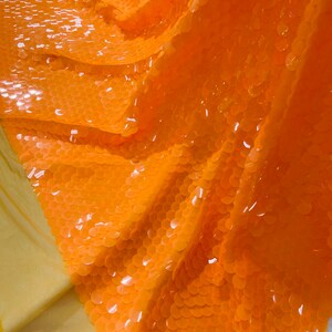 Neon Orange Sequin Fabric: Mermaid Scale Polyester Mesh, 56&quot;/58&quot; Wide