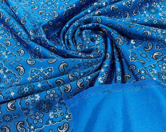 Dark Turquoise Bandana Print Fabrics - Nylon Spandex Fabric 4 Way Stretch Sold By The Yard (Pick a Size)
