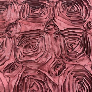 Burgundy Rosette Fabric 3D Rosette Satin, Floral Satin ( Choose The Size )