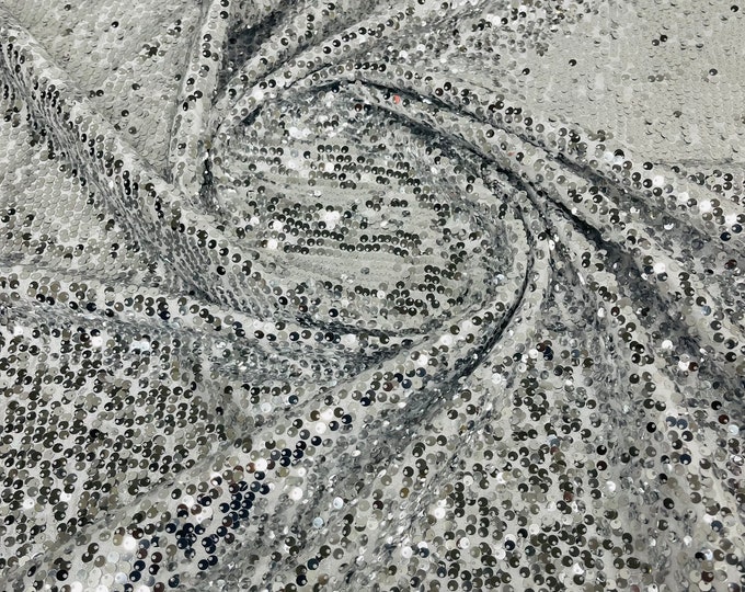 Silver Sequins Taffeta Fabric by the Yard - Embroidery Sequin On White Taffeta 58/60”For Tablecloths/Runners/Curtains