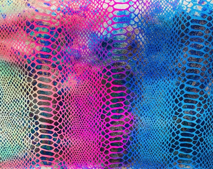 Hot Pink/Royal King Snake Design Metallic Nylon Spandex With Iridescent Foil 4-Way Stretch 58/60 Fabric By The yard, (Choose The Size)