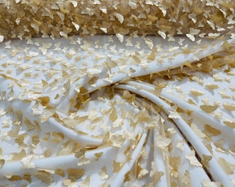 Gold 3D Butterfly Lace Fabric: Embroidered Tulle Mesh, Bridal Wedding Dress