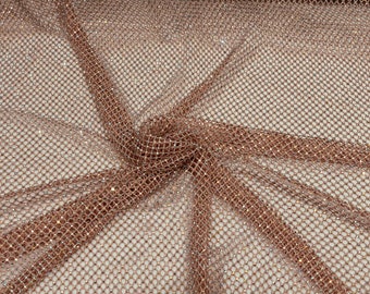 Blush Rhinestone Fishnet Fabric: Iridescent Crystal Spandex - Sold by the Yard
