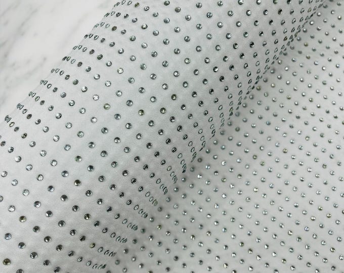 White Rhinestone Nylon Spandex 4 Way stretch Fabric Sold by the yard | Rhinestone Fabric on Nylon Spandex Fabric Prom-Drees