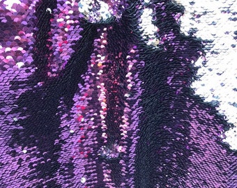 Eggplant/Silver Flip Up Sequins Reversible, 2-Way Stretch 58/60” Sequins Fabric Dresses-Nightgowns-Prom Gown (Choose The Quantity)
