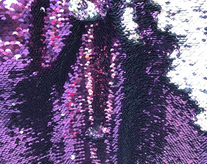 Eggplant/Silver Flip Up Sequins Reversible, 2-Way Stretch 58/60” Sequins Fabric Dresses-Nightgowns-Prom Gown (Choose The Quantity)