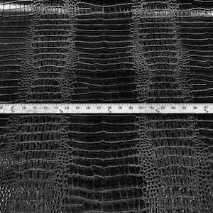 Black Crocodile Faux Fake Leather Vinyl Fabric, Embossed Crocodile Fabric - By The Yard Upholstery Purses Shoes Wallets Belts