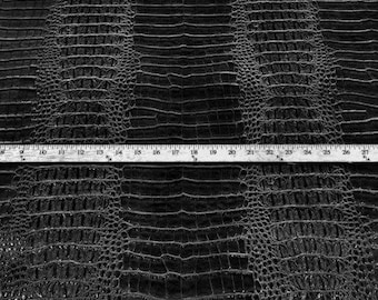 Black Embossed Crocodile Vinyl Fabric: Faux Leather Upholstery - By The Yard