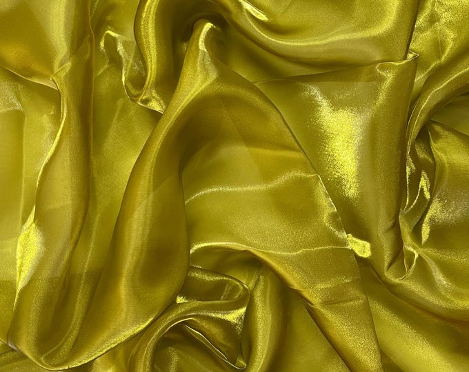 Olive Liquid Organza Fabric: Crystal Reflective Glossy Sheer Organza, 60" Wide By The Yard