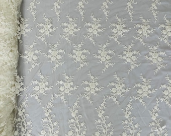 Of White Beaded Sequins Fabric, Embroidery With Beaded Sequin on a Mesh, Floral Bridal Lace Fabric by the yard (Pick a size )