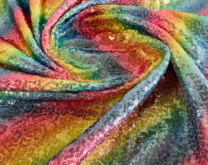 Multi Color Sequin Fabric Mini Glitz Sequins Rainbow, By The Yard Sequin Fabric Dresses-Nightgowns-Prom Gown (Choose The Quantity)