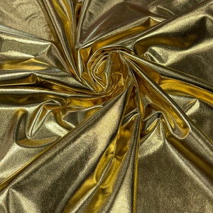 Metallic Foil Spandex Fabric - Gold - Sold By The Yard Spandex Lame Fabric 2 Way Stretch Shiny DIY Apparel Accessories Lining