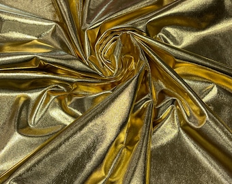 Metallic Foil Spandex Fabric - Gold - Sold By The Yard Spandex Lame Fabric 2 Way Stretch Shiny DIY Apparel Accessories Lining