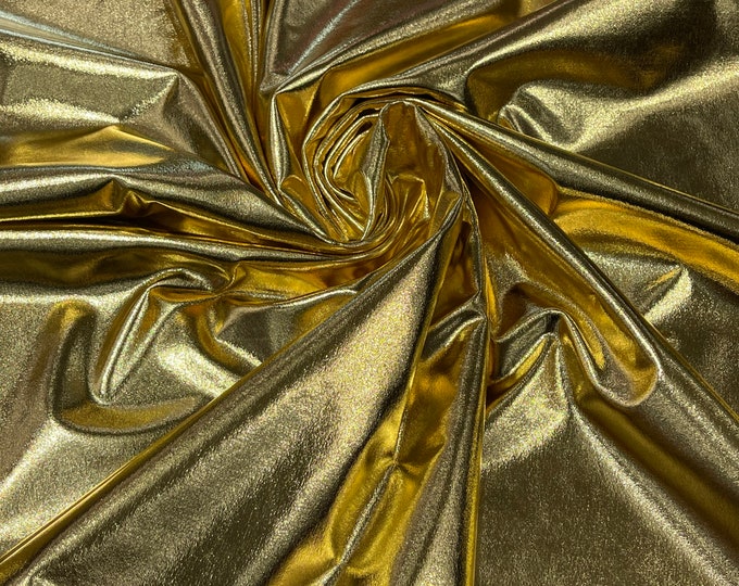 Metallic Foil Spandex Fabric - Gold - Sold By The Yard Spandex Lame Fabric 2 Way Stretch Shiny DIY Apparel Accessories Lining