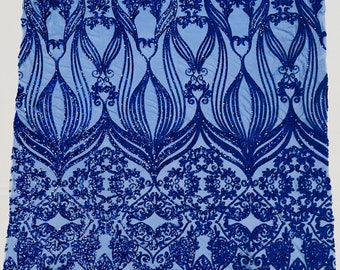 Royal Blue Holographic Sequin Fabric: 4-Way Stretch Mesh, Prom Gown Lace by the yard