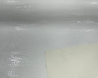 White Vinyl Faux Fake Leather Pleather Embossed Shiny Alligator Fabric Upholstery By Yard