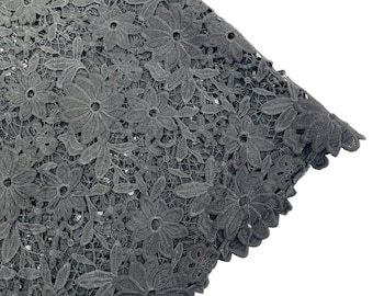 Black 3D Flower Guipure Lace Fabric: Bridal Wedding Floral Lace By The Yard