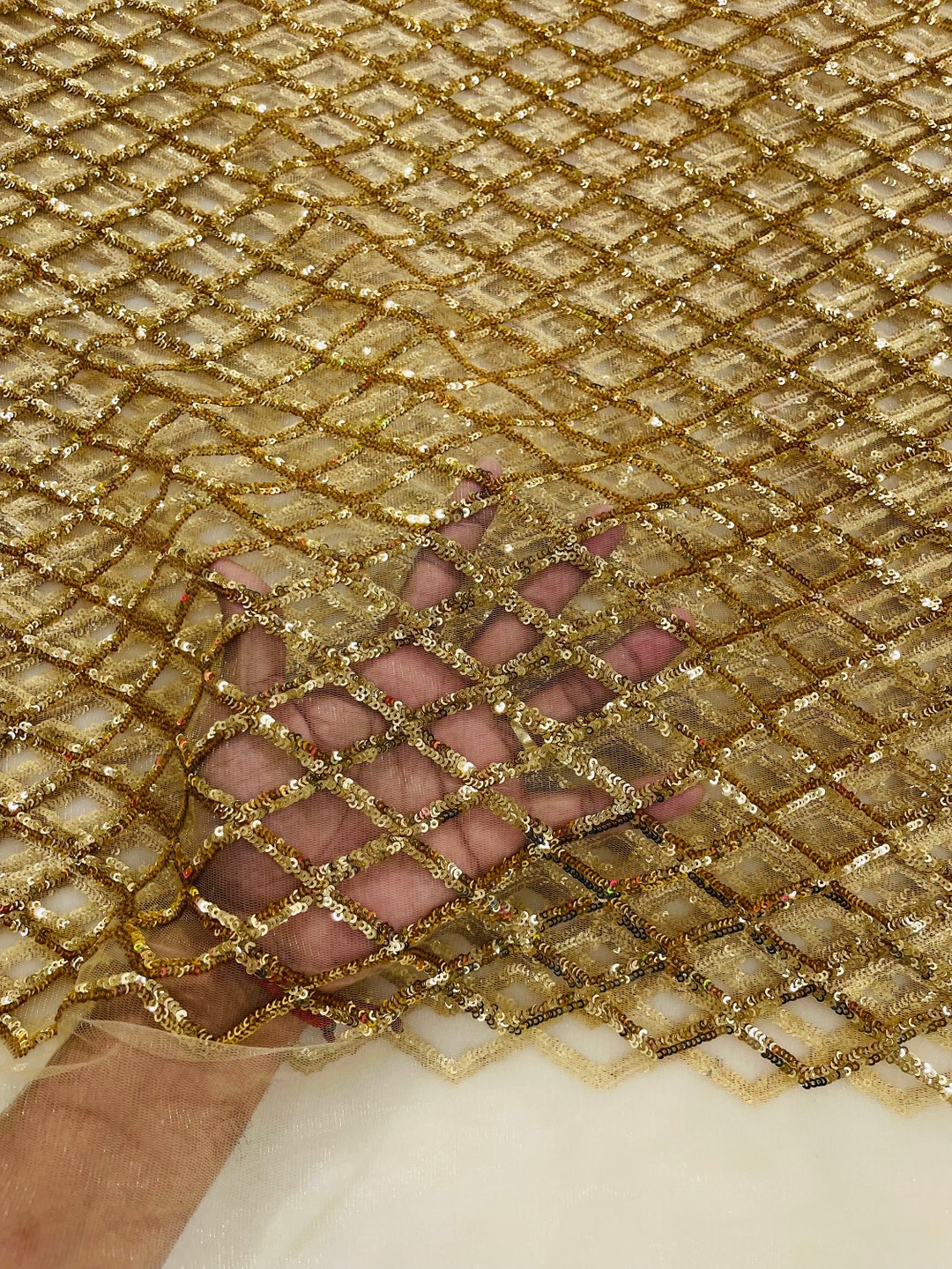 Gold Geometric Sequin Fabric by the Yard Geometric Diamond Design ...