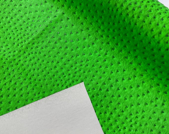 Neon Green Ostrich Faux Leather Upholstery By The Yard, Ostrich Embossed Vinyl Leather Upholstery, Purses Shoes Wallets 54" Wide